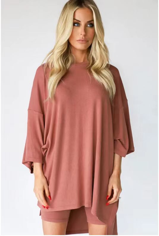 Women's Clothing Fashion Solid Color Loose T-shirt Tight Shorts Women - Clothesfassion.store