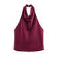 Women's Halter Tops Fashion Satin Sexy Backless Top Summer Woman Sleeveless Tops Female Chic Tops - Clothesfassion.store