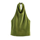 Women's Halter Tops Fashion Satin Sexy Backless Top Summer Woman Sleeveless Tops Female Chic Tops - Clothesfassion.store
