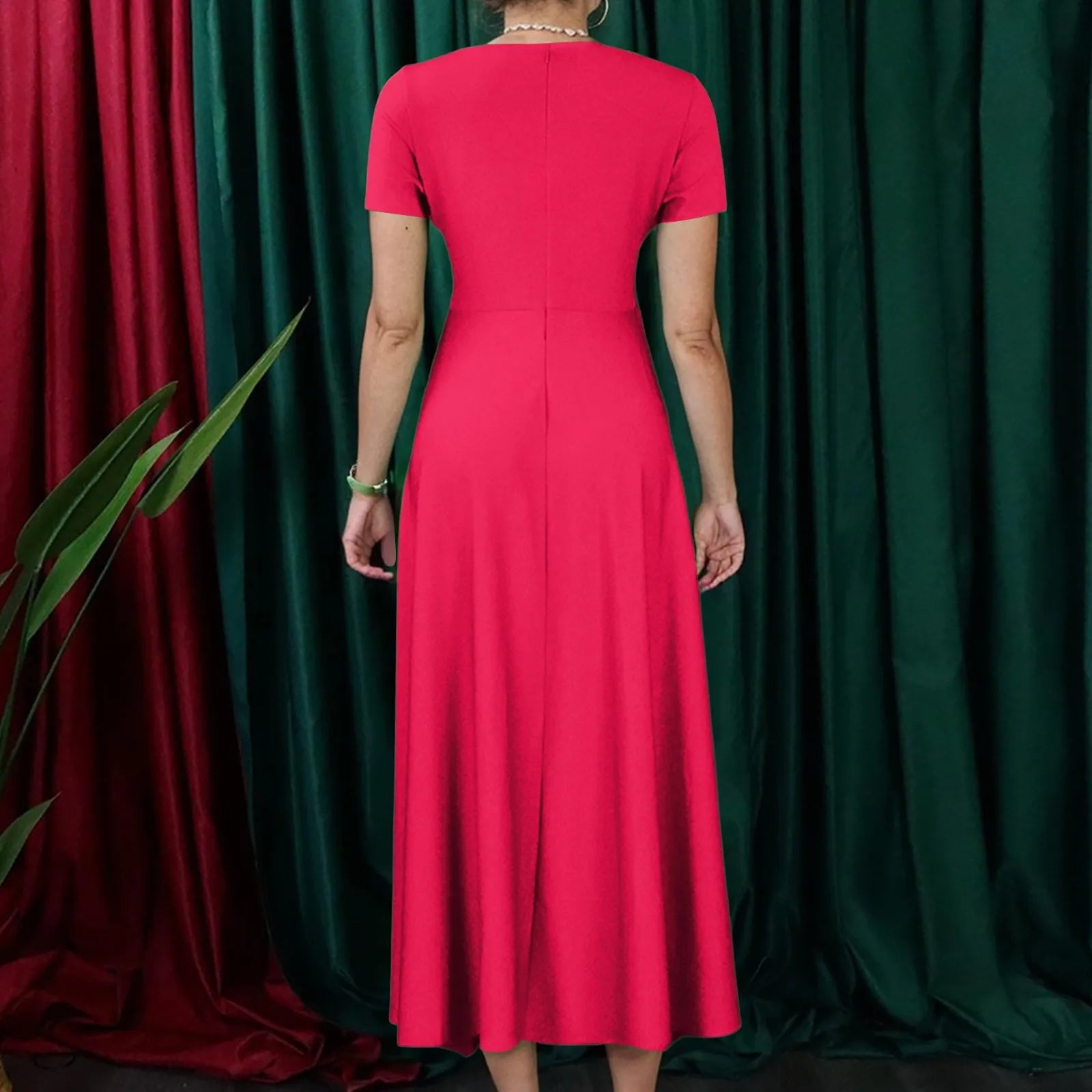 Women's Large Size Dresses Casual Fashion Elegant Matching Dress Simple Solid Round Neck Short Sleeve Pocket Big Swing Dress 6XL - Clothesfassion.store