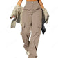Women's Loose Cargo Pants High Waist Wide Leg Solid Color Full Length Trousers With Pockets Casual All Seasons Long Pantalones - Clothesfassion.store