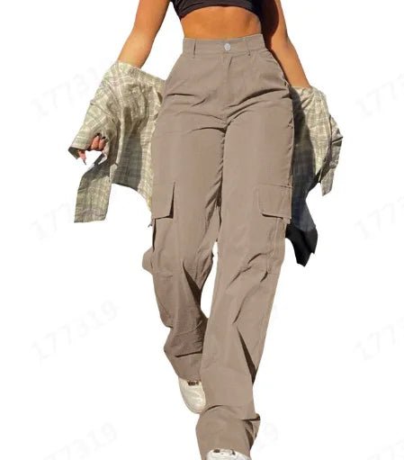 Women's Loose Cargo Pants High Waist Wide Leg Solid Color Full Length Trousers With Pockets Casual All Seasons Long Pantalones - Clothesfassion.store