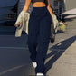 Women's Loose Cargo Pants High Waist Wide Leg Solid Color Full Length Trousers With Pockets Casual All Seasons Long Pantalones - Clothesfassion.store