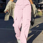 Women's Loose Cargo Pants High Waist Wide Leg Solid Color Full Length Trousers With Pockets Casual All Seasons Long Pantalones - Clothesfassion.store