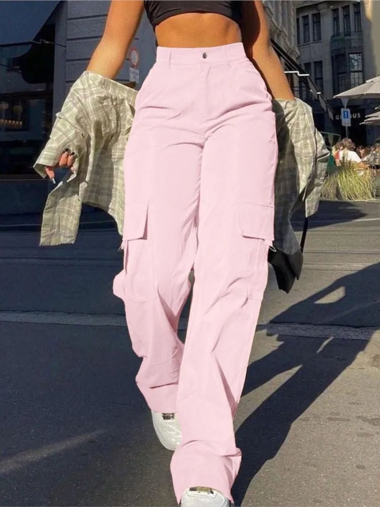 Women's Loose Cargo Pants High Waist Wide Leg Solid Color Full Length Trousers With Pockets Casual All Seasons Long Pantalones - Clothesfassion.store