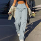 Women's Loose Cargo Pants High Waist Wide Leg Solid Color Full Length Trousers With Pockets Casual All Seasons Long Pantalones - Clothesfassion.store