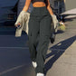 Women's Loose Cargo Pants High Waist Wide Leg Solid Color Full Length Trousers With Pockets Casual All Seasons Long Pantalones - Clothesfassion.store