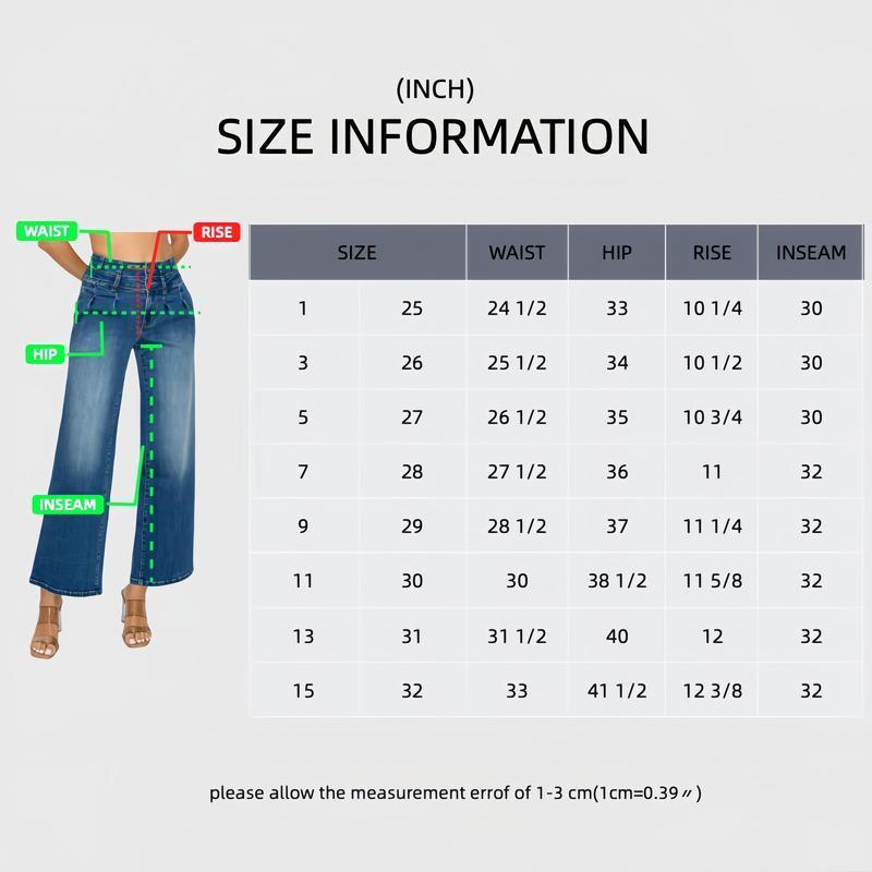 Women's Medium Blue Elastic Waist Jeans - Wide Leg Casual Denim - Clothesfassion.store