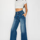 Women's Medium Blue Elastic Waist Jeans - Wide Leg Casual Denim - Clothesfassion.store