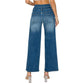 Women's Medium Blue Elastic Waist Jeans - Wide Leg Casual Denim - Clothesfassion.store