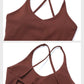 Women's Nude Yoga Wear Sexy Crossover Back Top Detachable Chest Pads Breathable Quick - drying Athletic Fitness Running Clothes - Clothesfassion.store