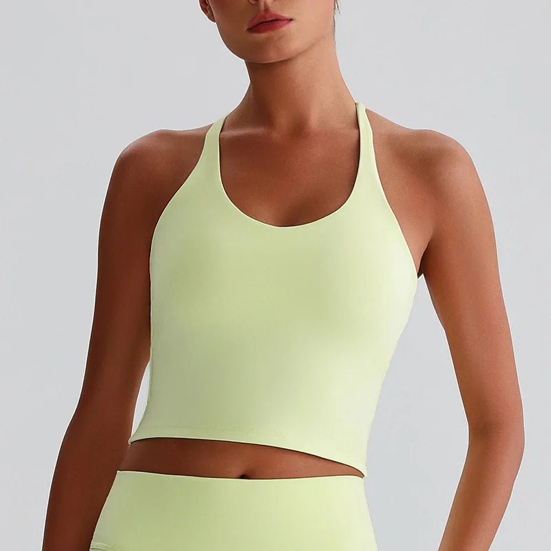 Women's Nude Yoga Wear Sexy Crossover Back Top Detachable Chest Pads Breathable Quick - drying Athletic Fitness Running Clothes - Clothesfassion.store