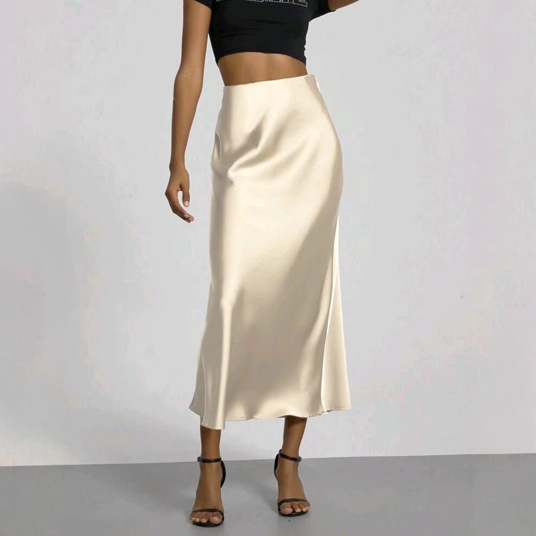 Women's Slim Fit Satin Skirt Fashion Chic Solid Long Skirt - Clothesfassion.store