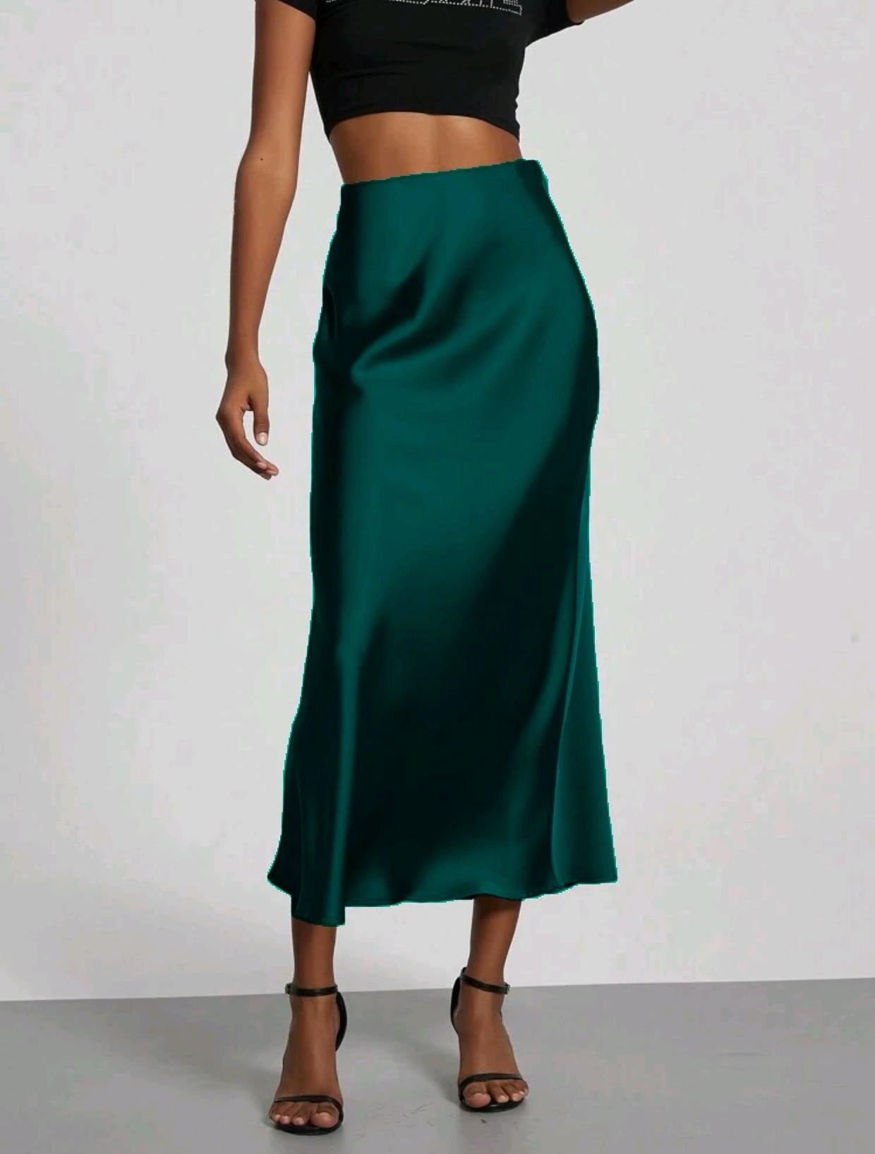 Women's Slim Fit Satin Skirt Fashion Chic Solid Long Skirt - Clothesfassion.store
