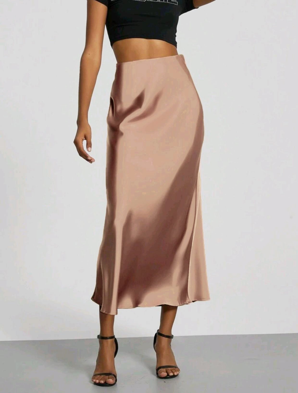 Women's Slim Fit Satin Skirt Fashion Chic Solid Long Skirt - Clothesfassion.store