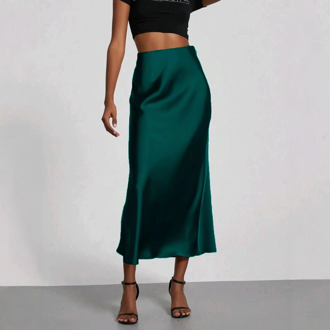 Women's Slim Fit Satin Skirt Fashion Chic Solid Long Skirt - Clothesfassion.store