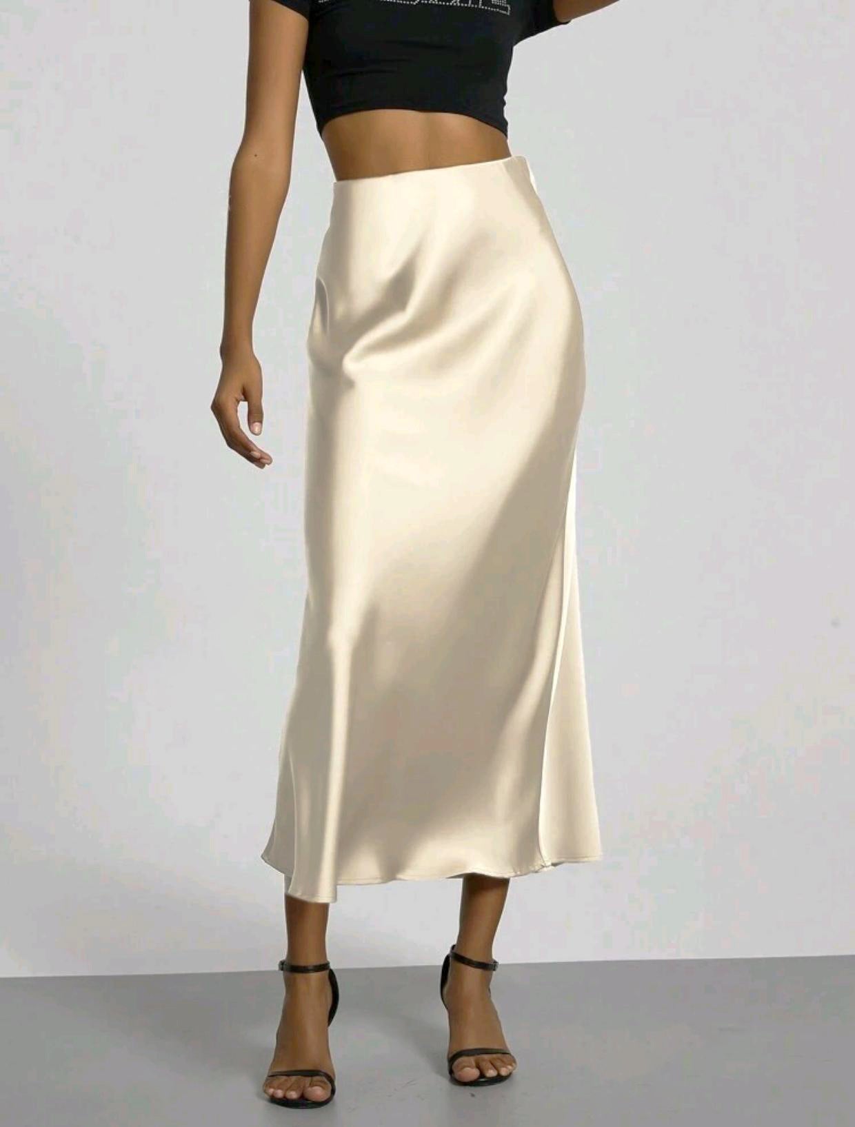 Women's Slim Fit Satin Skirt Fashion Chic Solid Long Skirt - Clothesfassion.store