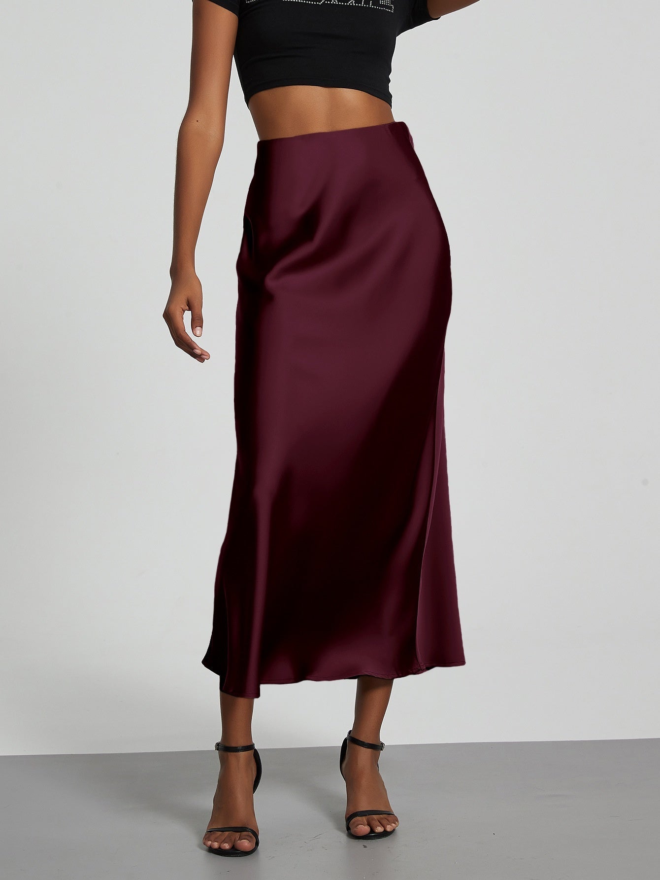 Women's Slim Fit Satin Skirt Fashion Chic Solid Long Skirt - Clothesfassion.store