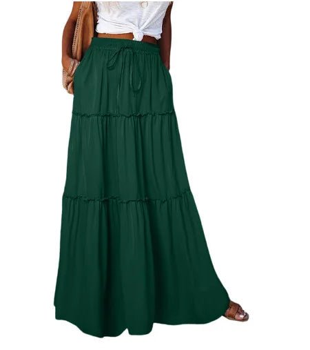 Women's Spring Autumn New Long Skirt Solid Color Fashionable Mushroom Layered Skirt High Waist Elastic Ruffle Skirt - Clothesfassion.store