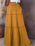 Women's Spring Autumn New Long Skirt Solid Color Fashionable Mushroom Layered Skirt High Waist Elastic Ruffle Skirt - Clothesfassion.store