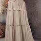 Women's Spring Autumn New Long Skirt Solid Color Fashionable Mushroom Layered Skirt High Waist Elastic Ruffle Skirt - Clothesfassion.store
