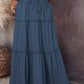 Women's Spring Autumn New Long Skirt Solid Color Fashionable Mushroom Layered Skirt High Waist Elastic Ruffle Skirt - Clothesfassion.store