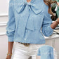 Women's Spring Casual Checkered Print Shirt Autumn Fashion Bow Tie Lace - up Long Sleeve Tops Lady Elegant Stacked Collar Blouses - Clothesfassion.store