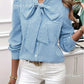 Women's Spring Casual Checkered Print Shirt Autumn Fashion Bow Tie Lace - up Long Sleeve Tops Lady Elegant Stacked Collar Blouses - Clothesfassion.store