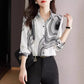 Women's Spring Clothing 2025 New Design Niche Printed Chiffon Fashionable Small Shirt Long Sleeve Top - Clothesfassion.store