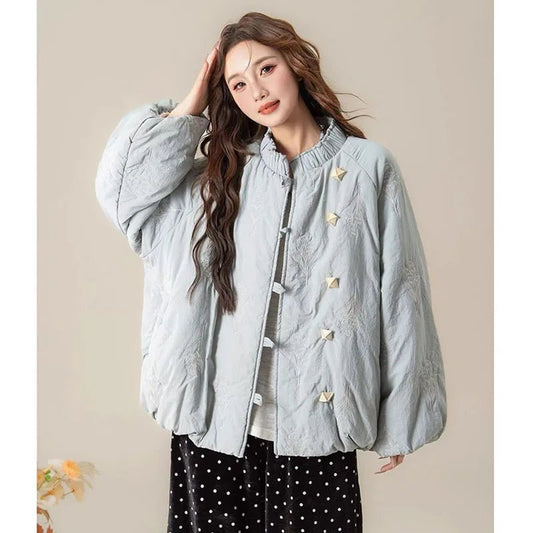 Women's Spring Coat Vintage Embroidered Cotton Coat Women Autumn Winter New Loose Slim Button Cardigan Jacket Outerwear - Clothesfassion.store