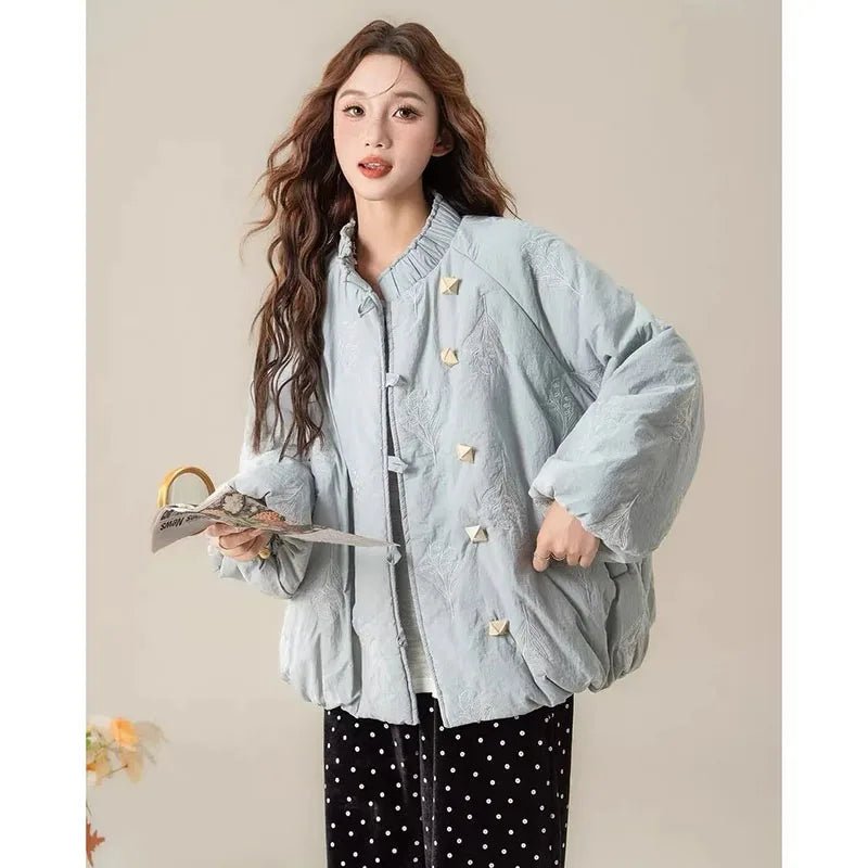 Women's Spring Coat Vintage Embroidered Cotton Coat Women Autumn Winter New Loose Slim Button Cardigan Jacket Outerwear - Clothesfassion.store