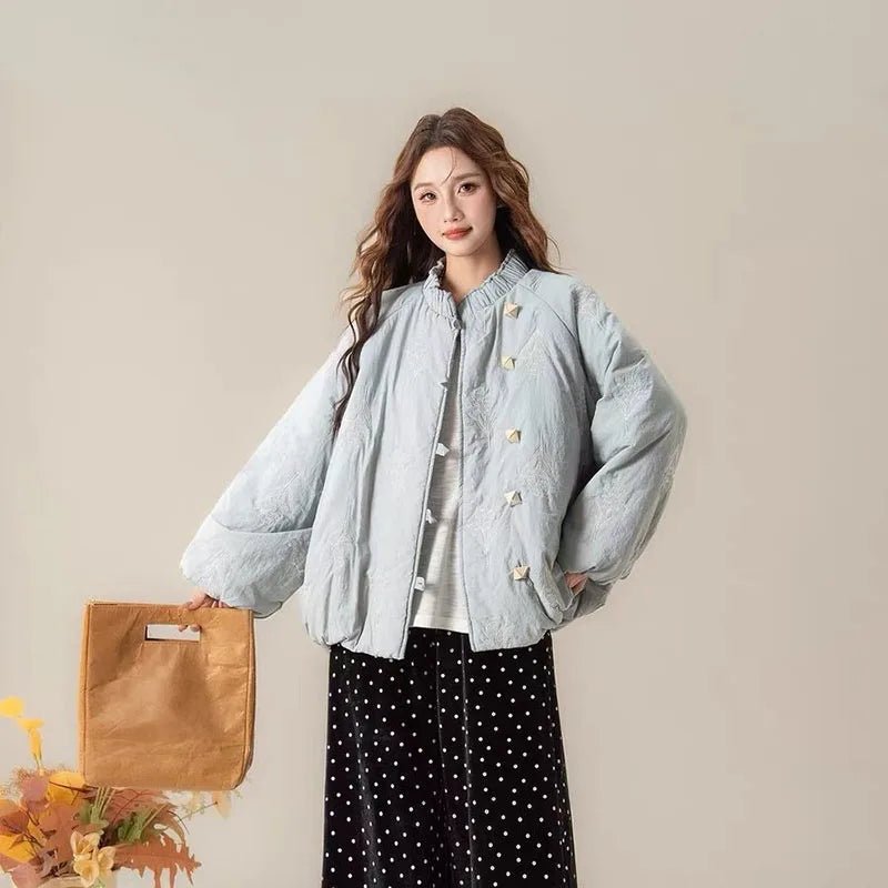 Women's Spring Coat Vintage Embroidered Cotton Coat Women Autumn Winter New Loose Slim Button Cardigan Jacket Outerwear - Clothesfassion.store
