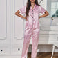 Women's Stripe Print Satin Casual Pajama Set Short Sleeve Buttons Lapel Top & Pants Comfortable Relaxed Fit Summer Nightwear - Clothesfassion.store