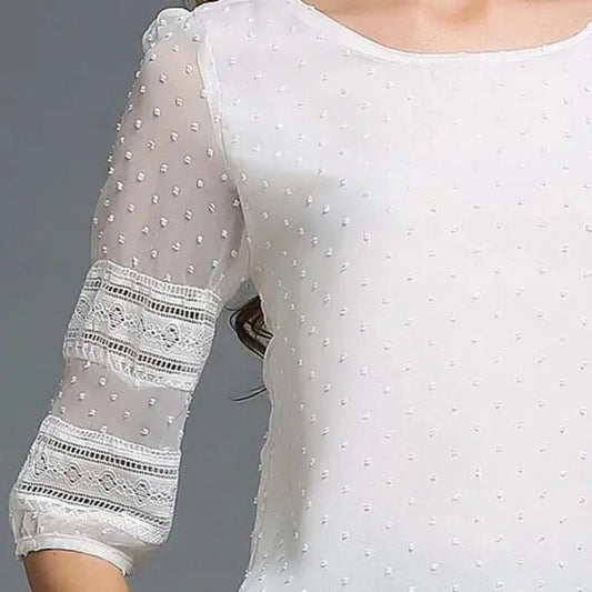 Womens Tops Fashion Blouse Half Sleeve Chiffon Shirts Lace Stitching - Clothesfassion.store