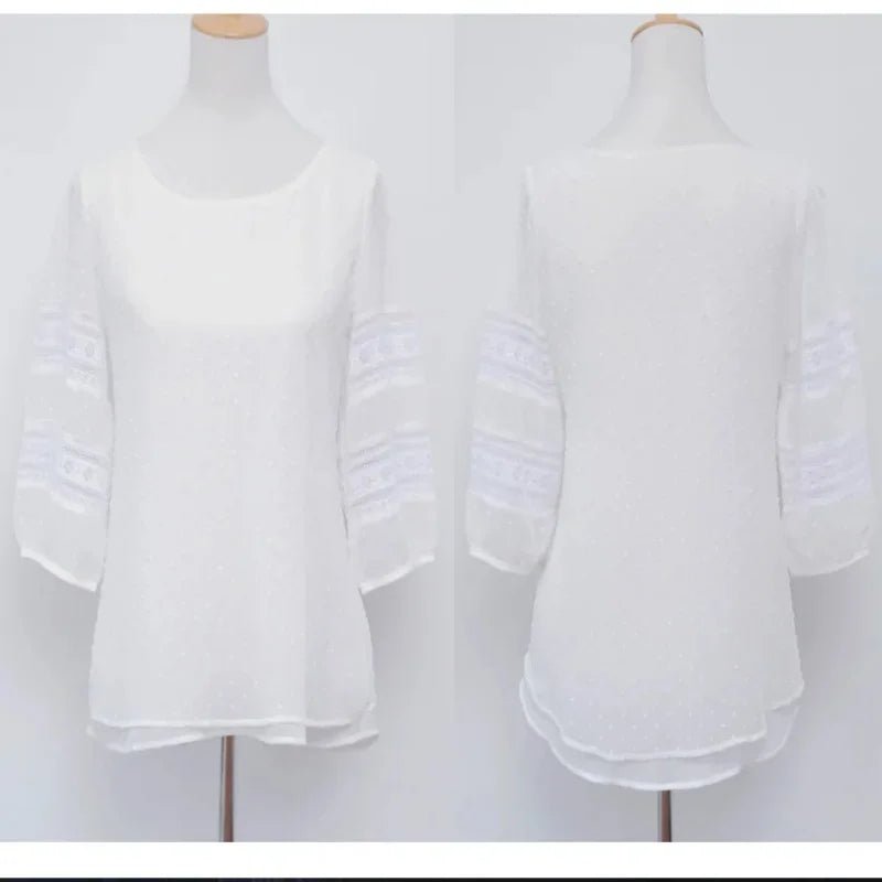 Womens Tops Fashion Blouse Half Sleeve Chiffon Shirts Lace Stitching - Clothesfassion.store