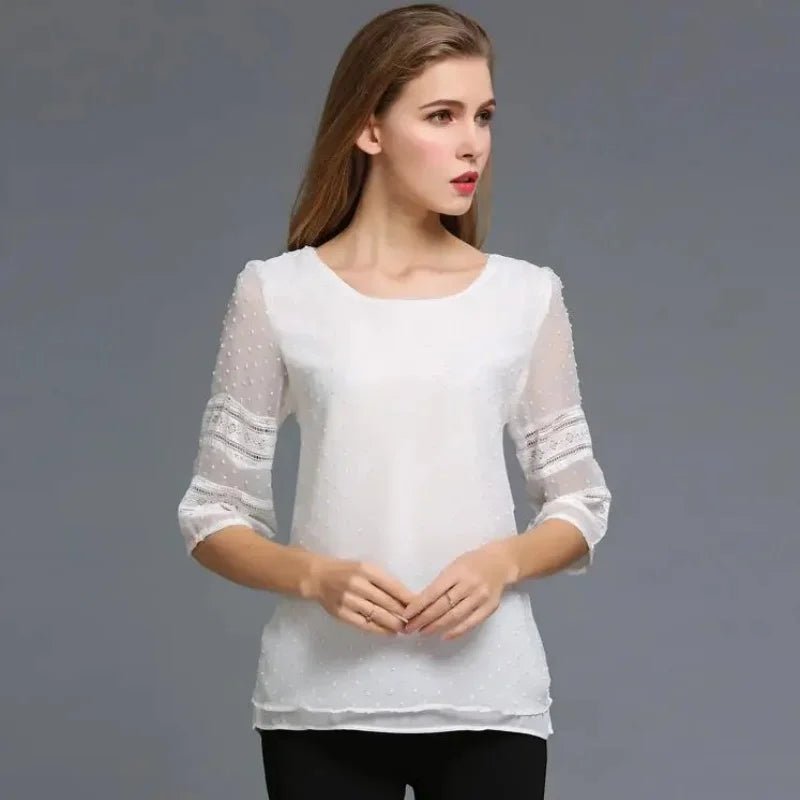 Womens Tops Fashion Blouse Half Sleeve Chiffon Shirts Lace Stitching - Clothesfassion.store
