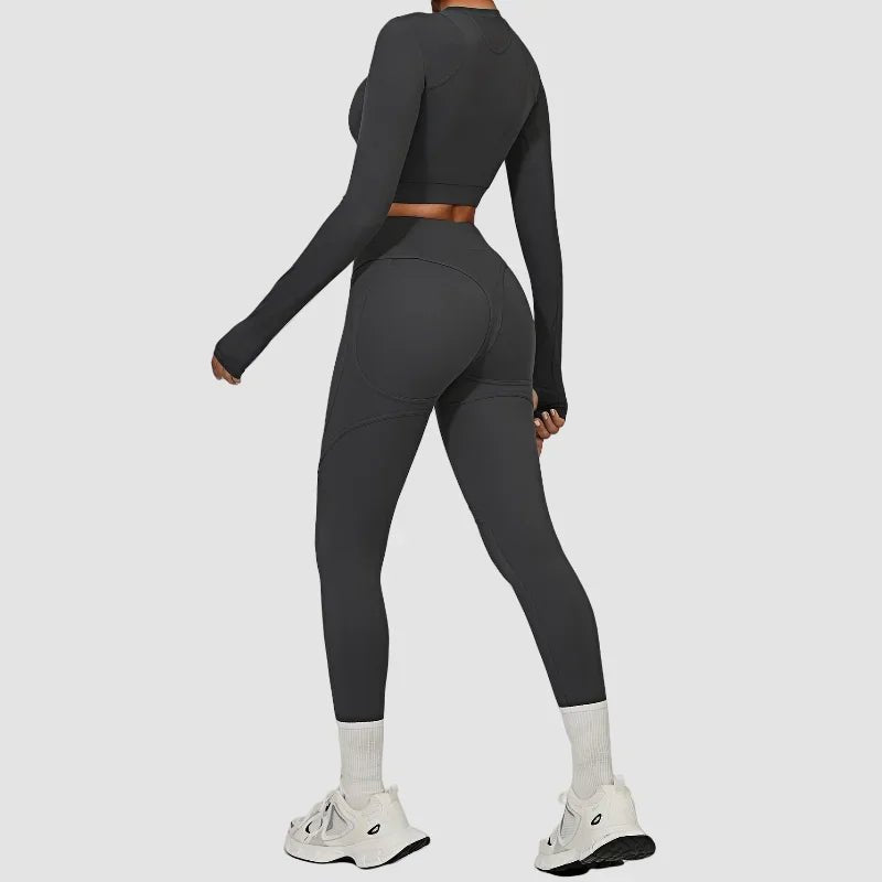 Women's Yoga Sets Sports Fitness High Waist Peach Hip Skinny Grinding Long - sleeved Outdoor Running Winter Workout Gym Suits - Clothesfassion.store