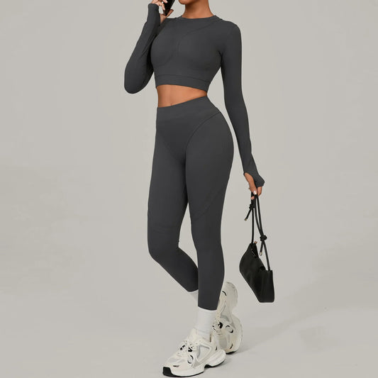 Women's Yoga Sets Sports Fitness High Waist Peach Hip Skinny Grinding Long - sleeved Outdoor Running Winter Workout Gym Suits - Clothesfassion.store