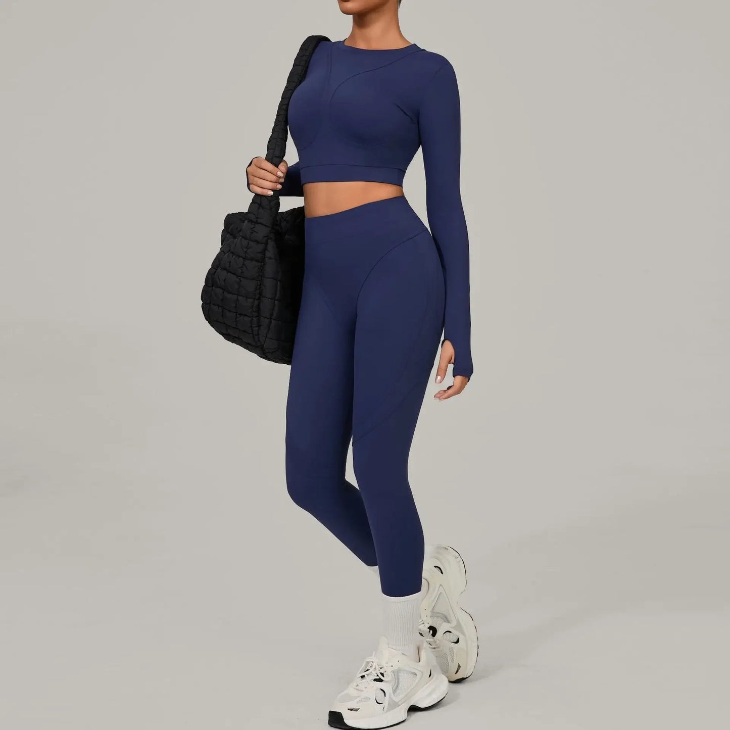 Women's Yoga Sets Sports Fitness High Waist Peach Hip Skinny Grinding Long - sleeved Outdoor Running Winter Workout Gym Suits - Clothesfassion.store