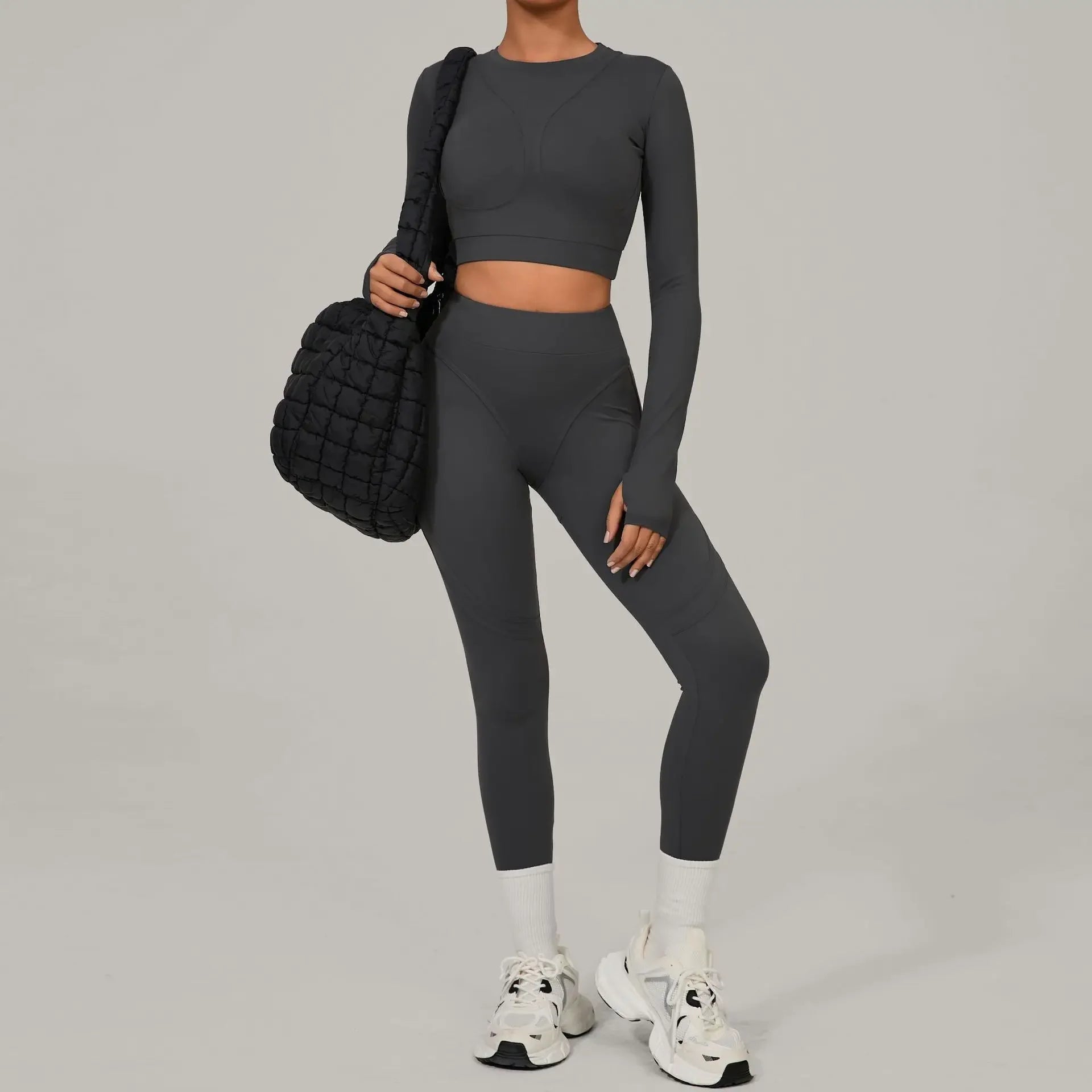 Women's Yoga Sets Sports Fitness High Waist Peach Hip Skinny Grinding Long - sleeved Outdoor Running Winter Workout Gym Suits - Clothesfassion.store