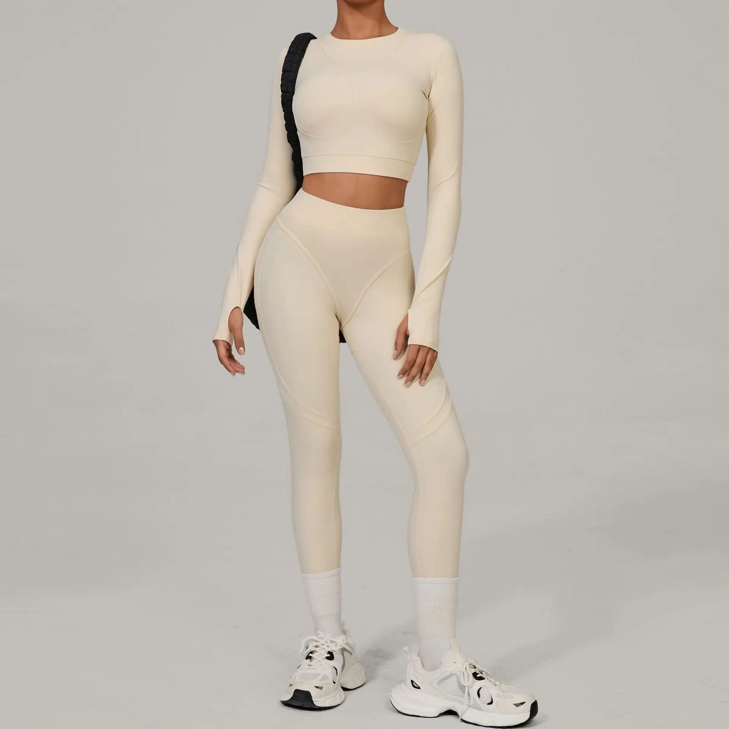 Women's Yoga Sets Sports Fitness High Waist Peach Hip Skinny Grinding Long - sleeved Outdoor Running Winter Workout Gym Suits - Clothesfassion.store