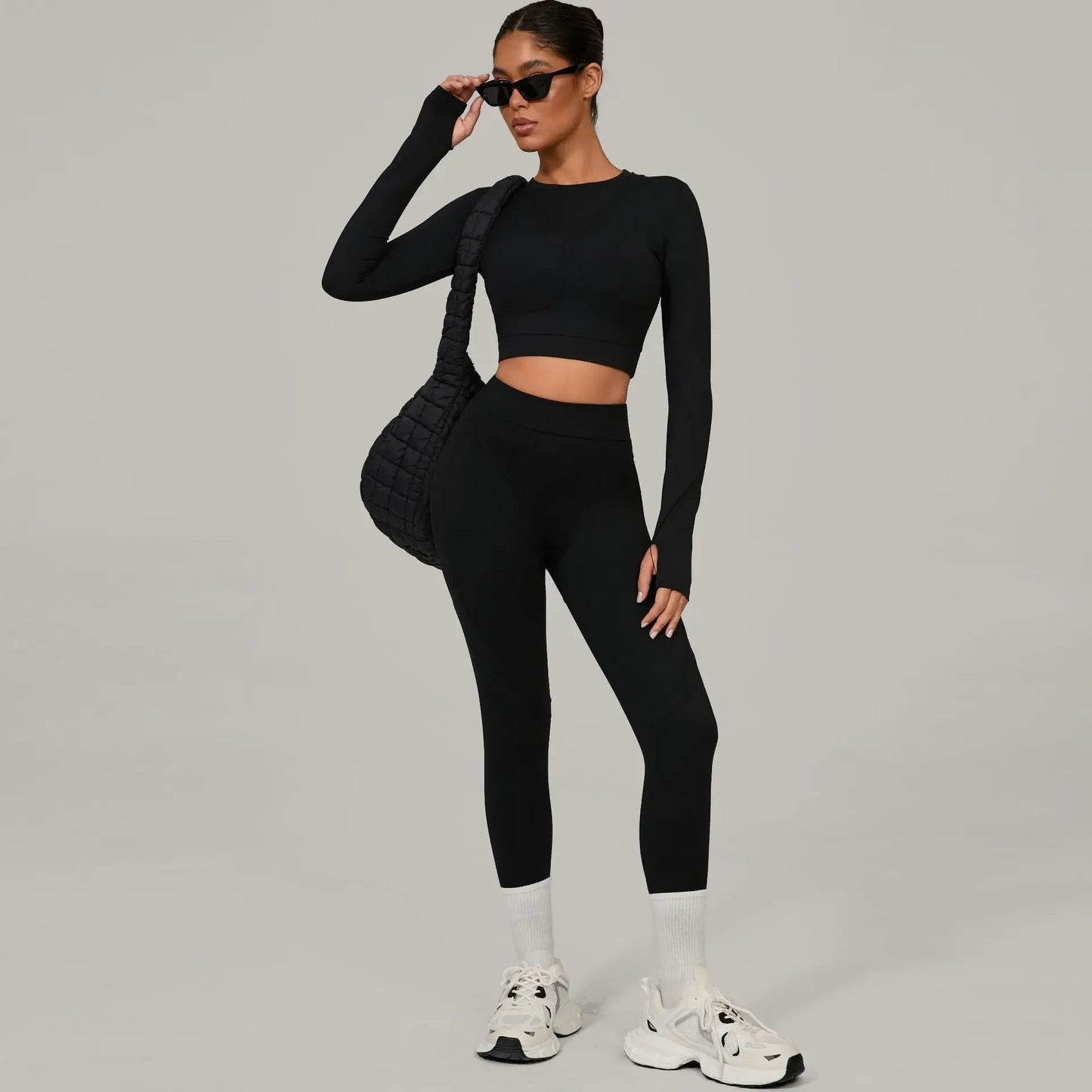 Women's Yoga Sets Sports Fitness High Waist Peach Hip Skinny Grinding Long - sleeved Outdoor Running Winter Workout Gym Suits - Clothesfassion.store