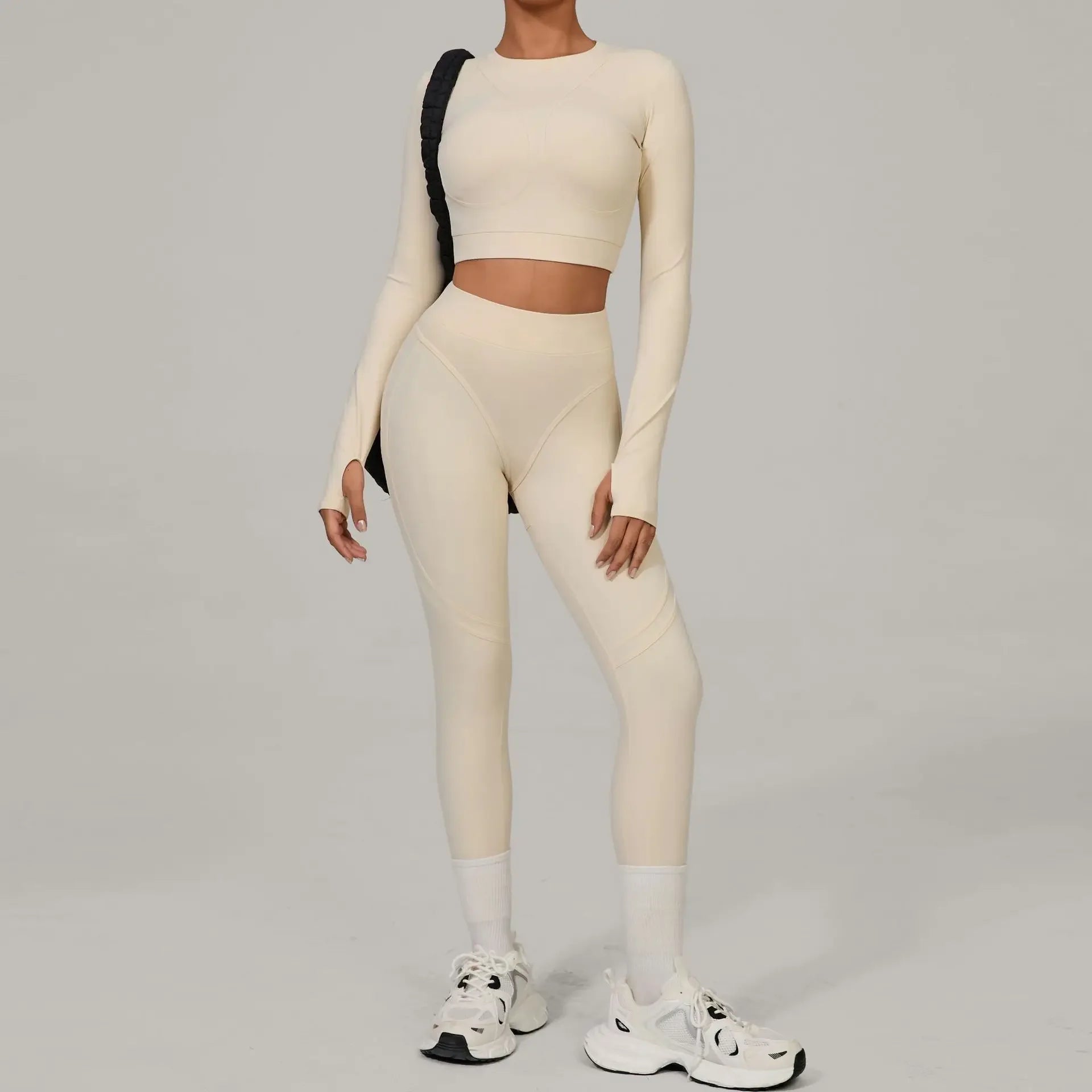Women's Yoga Sets Sports Fitness High Waist Peach Hip Skinny Grinding Long - sleeved Outdoor Running Winter Workout Gym Suits - Clothesfassion.store