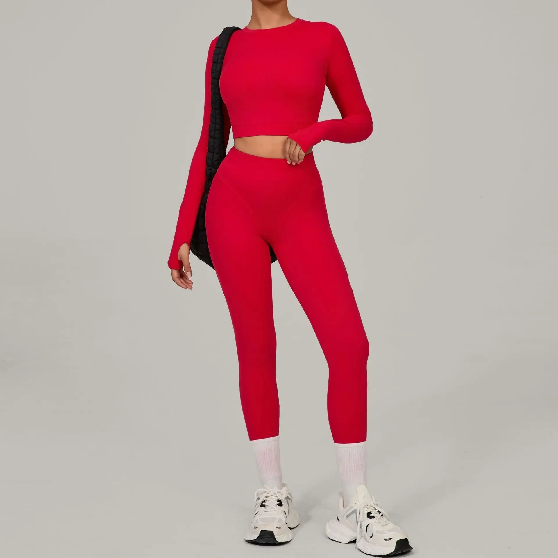 Women's Yoga Sets Sports Fitness High Waist Peach Hip Skinny Grinding Long - sleeved Outdoor Running Winter Workout Gym Suits - Clothesfassion.store