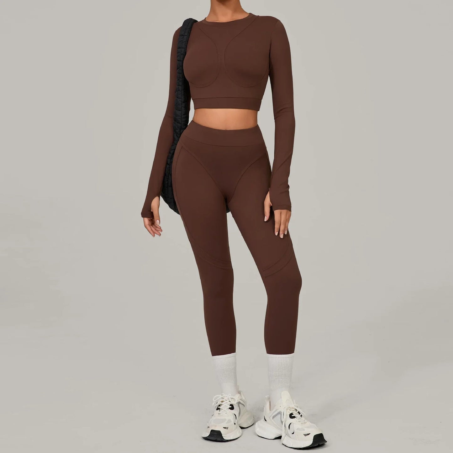 Women's Yoga Sets Sports Fitness High Waist Peach Hip Skinny Grinding Long - sleeved Outdoor Running Winter Workout Gym Suits - Clothesfassion.store