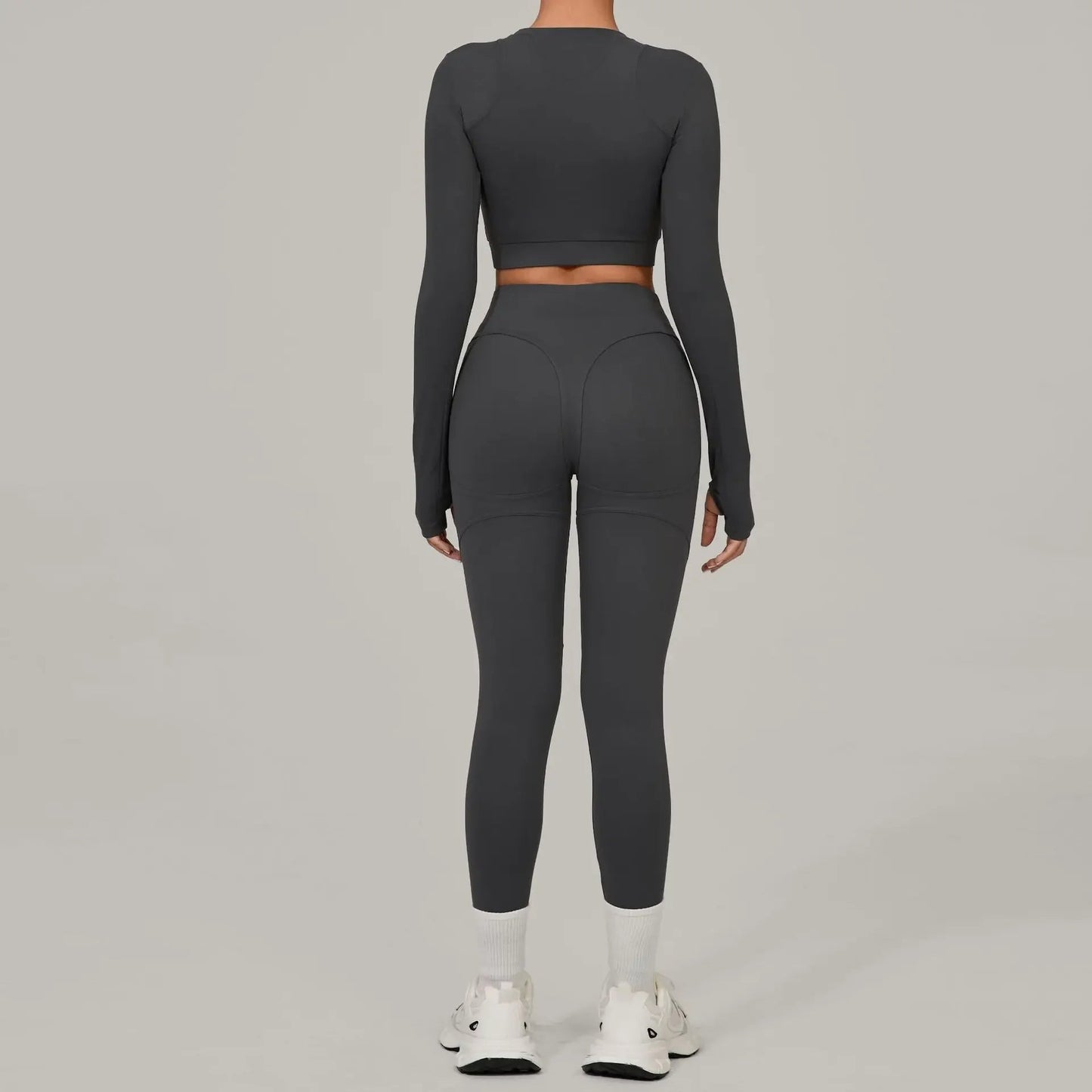 Women's Yoga Sets Sports Fitness High Waist Peach Hip Skinny Grinding Long - sleeved Outdoor Running Winter Workout Gym Suits - Clothesfassion.store