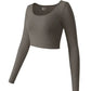 Women's Yoga Top Long Sleeved Round Neck Sports Wear Fitness Running Seamless Gym Woman Sport Shirt Female Workout Tops T-shirt - Clothesfassion.store