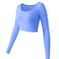 Women's Yoga Top Long Sleeved Round Neck Sports Wear Fitness Running Seamless Gym Woman Sport Shirt Female Workout Tops T-shirt - Clothesfassion.store