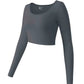 Women's Yoga Top Long Sleeved Round Neck Sports Wear Fitness Running Seamless Gym Woman Sport Shirt Female Workout Tops T-shirt - Clothesfassion.store