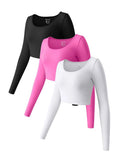 Women's Yoga Top Long Sleeved Round Neck Sports Wear Fitness Running Seamless Gym Woman Sport Shirt Female Workout Tops T-shirt - Clothesfassion.store